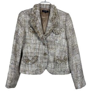 Lia Lee Brown Tweed Fringe Two Button Contemporary Jacket Blazer Size Small